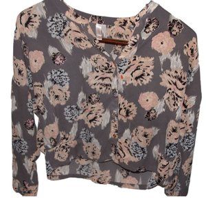 Gray Watercolor Floral Button Up Blouse